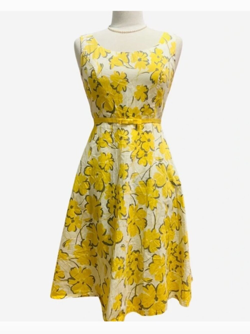 Isadora Collection Yellow Floral Fit-and-Flare Tank Sun Dress with Bow 12 - Picture 12 of 12